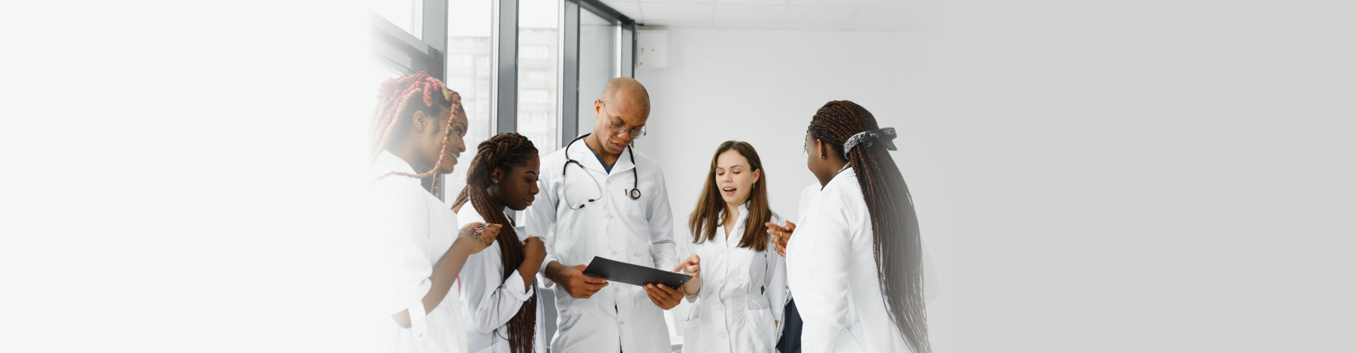 a medical staff in the lobby